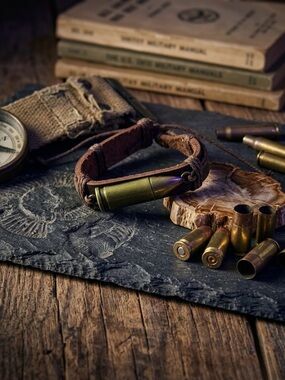 Hand Crafted Brown Leather Bracelet with Brass Bullet Accent